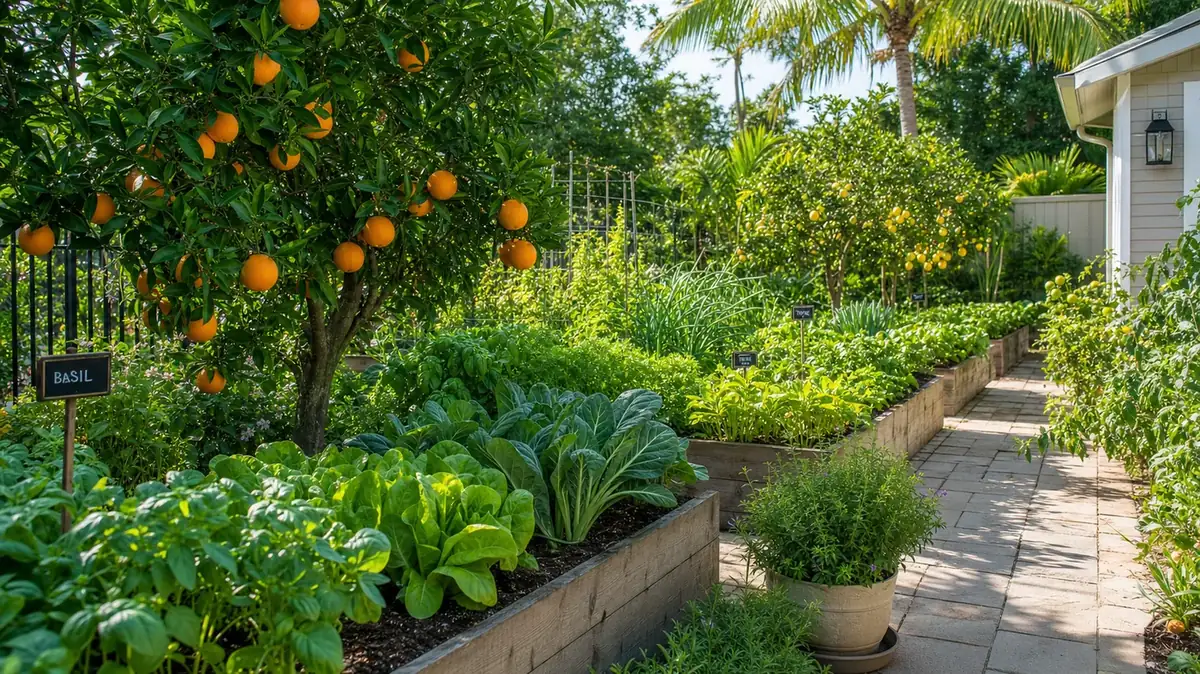 Custom edible garden with citrus trees in Royal Palm Beach FL